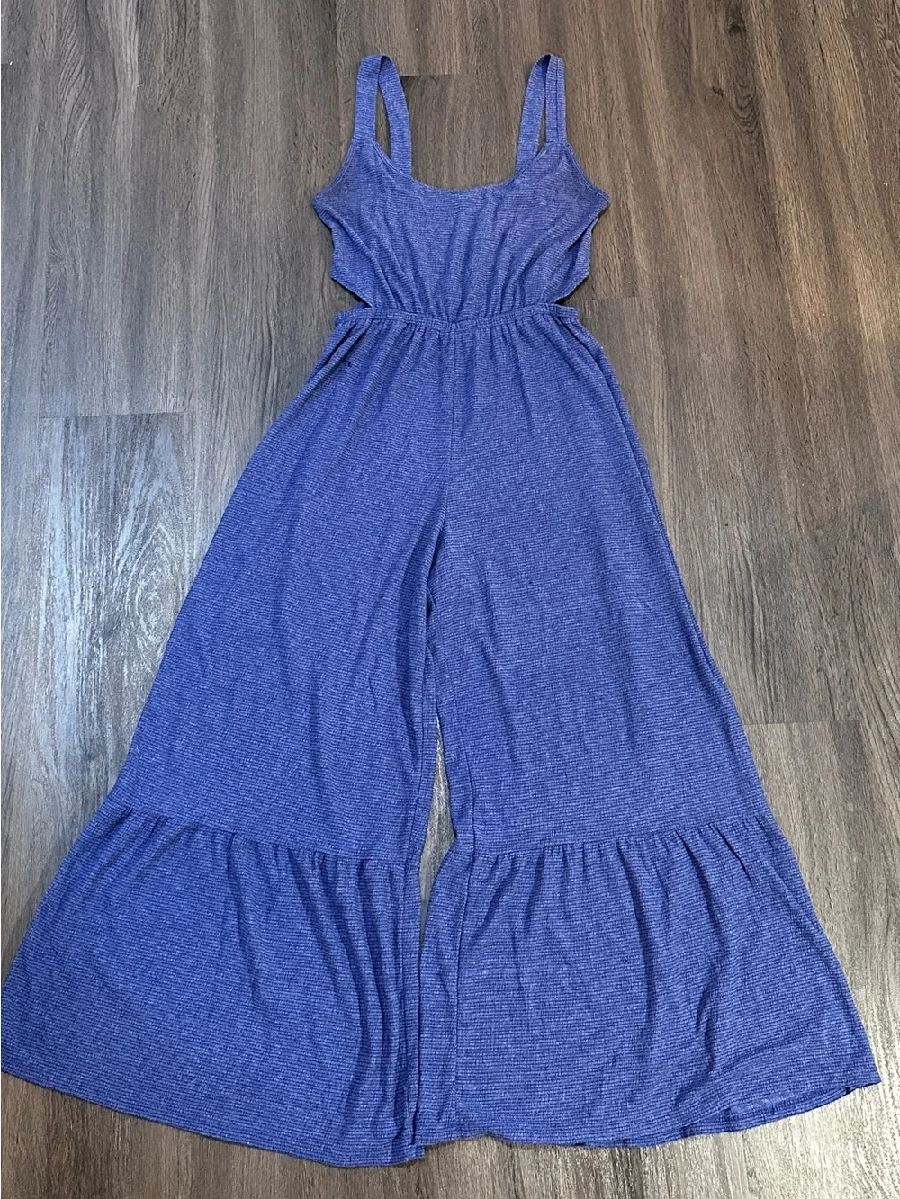 Anthro Style Blue Purple Textured Wide Leg Romper Boho Cutout Jumpsuit Size M